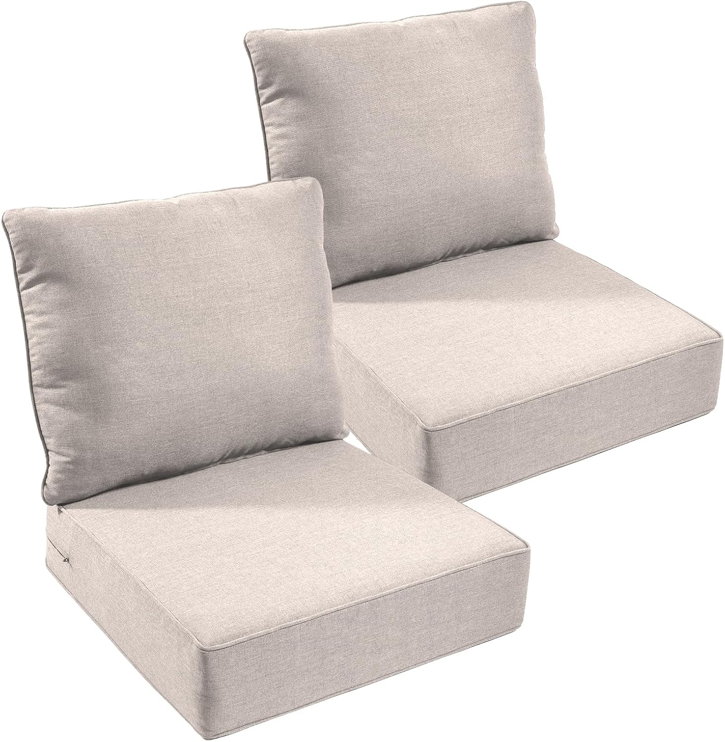 Outdoor Chair Cushions Set of 3, Waterproof 24x24 Patio Chair Cushion, 6" Thickened Seat Cushion for Outdoor Furniture, Couch Cushion Replacement, Include 3 Back & 3 Seat Cushions, Thick/Beige