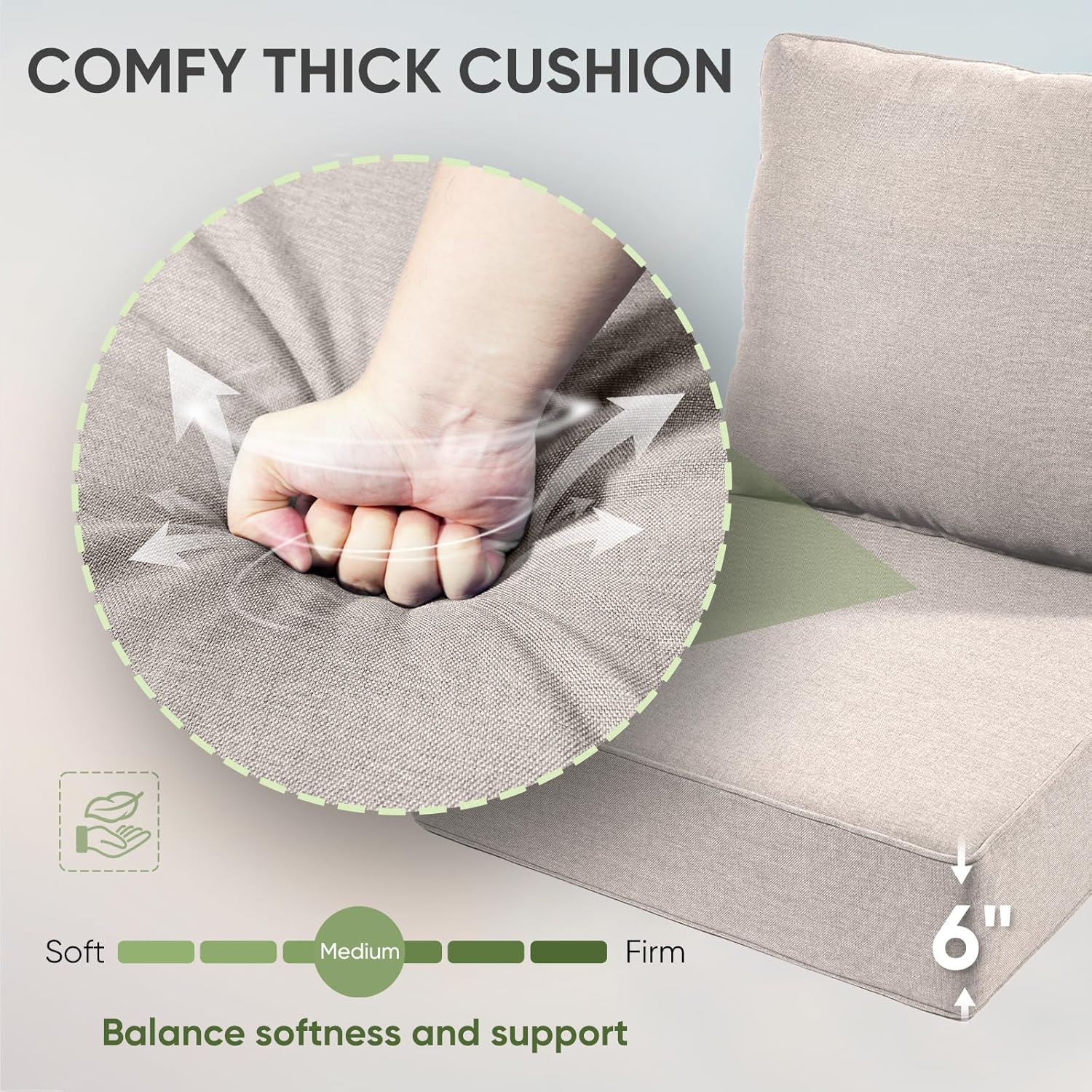 Outdoor Chair Cushions Set of 3, Waterproof 24x24 Patio Chair Cushion, 6" Thickened Seat Cushion for Outdoor Furniture, Couch Cushion Replacement, Include 3 Back & 3 Seat Cushions, Thick/Beige