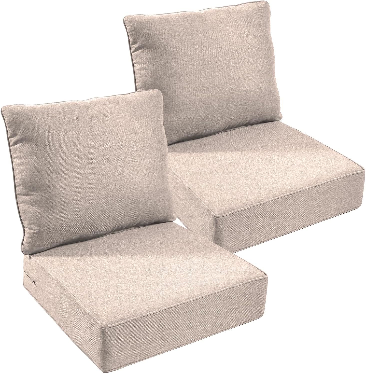 Outdoor Chair Cushions Set of 3, Waterproof 24x24 Patio Chair Cushion, 6" Thickened Seat Cushion for Outdoor Furniture, Couch Cushion Replacement, Include 3 Back & 3 Seat Cushions, Thick/Beige