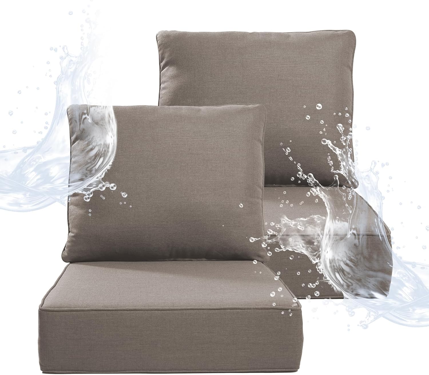 6" Thicker Outdoor Chair Cushion 2 Sets - 24" *24" *6" Waterproof Patio Furniture Cushions with Removable Cover, 28D High Density Sponge Filling Thicken Outdoor Patio Cushions - Beige