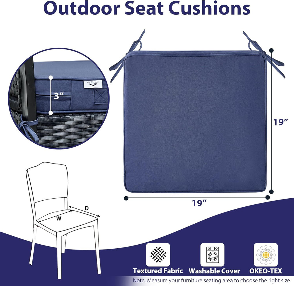 Outdoor Chair Cushions Set of 4 -Waterproof Outdoor Seat Cushions for Patio Furniture, Patio Chair Cushion with Handle and Ties, Square Out Door Chair Pads,19" x 19" x 3", Navy Blue