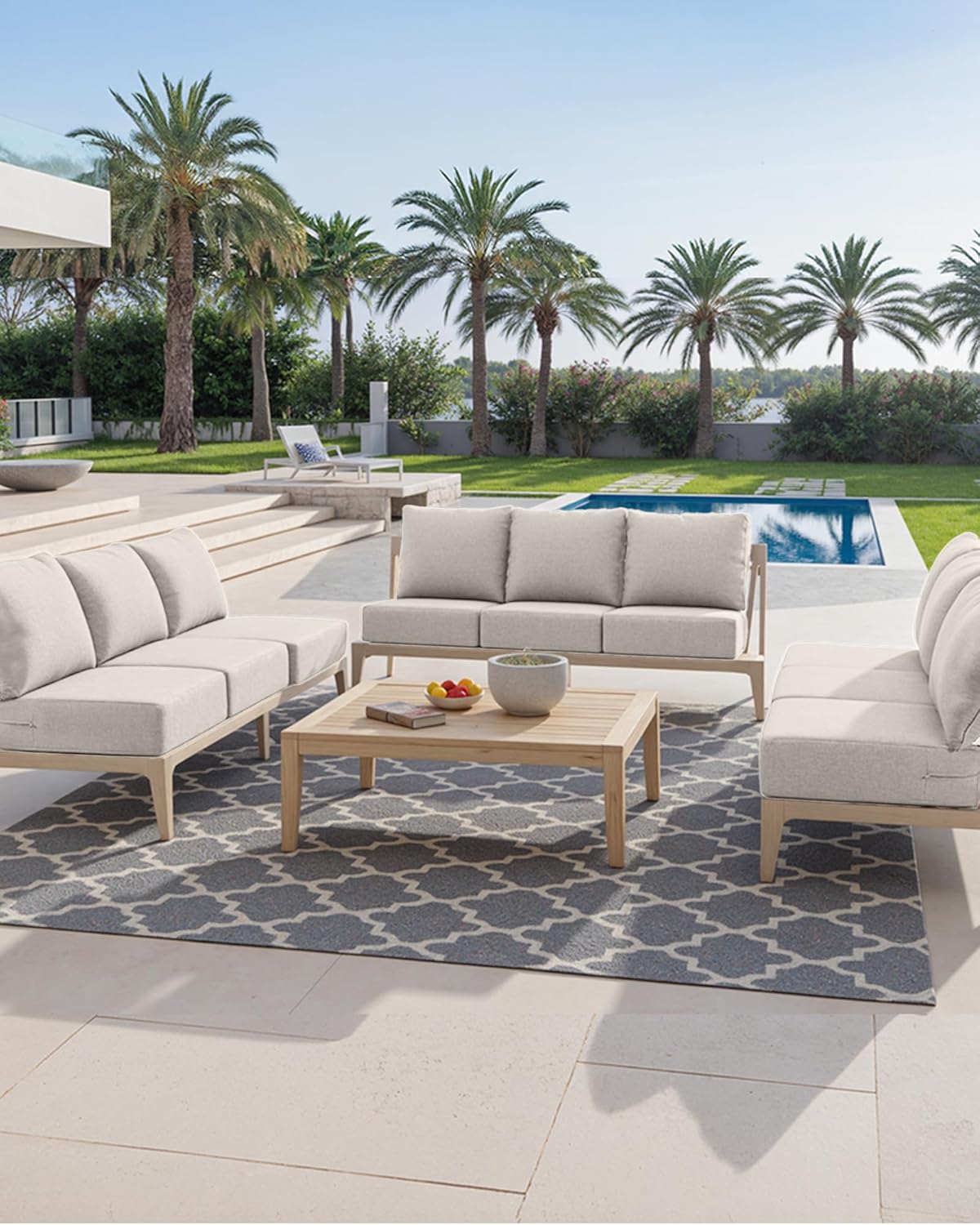 Luxury 24x24x6 Inch Outdoor Cushions for 5 Peice Patio Furniture Set - Set of 5 Water-Resistant Pillow for Dining Rocking Swivel Chairs Loveseat Couch Sectional Sofa - Beige