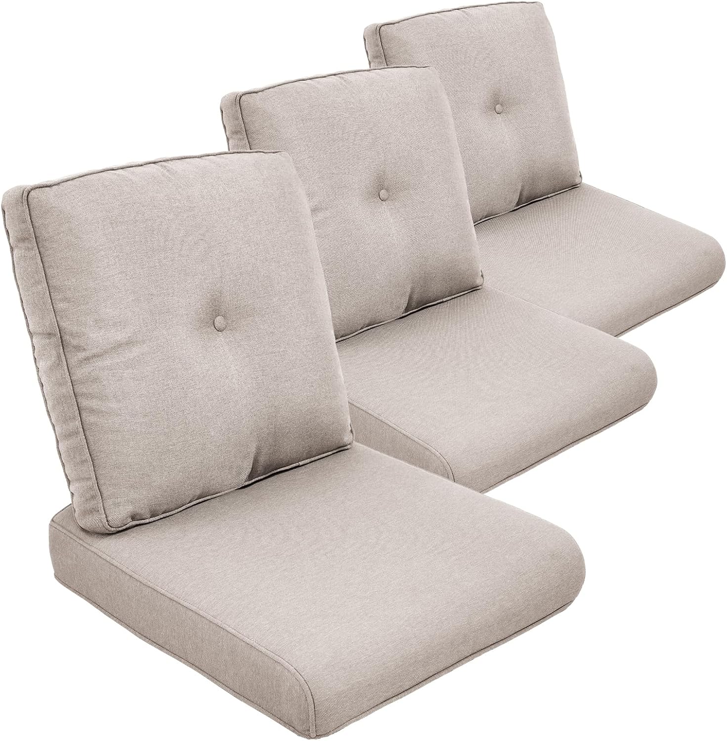Outdoor Chair Cushions Set of 3, Waterproof 24x24 Patio Chair Cushion, 6" Thickened Seat Cushion for Outdoor Furniture, Couch Cushion Replacement, Include 3 Back & 3 Seat Cushions, Thick/Beige