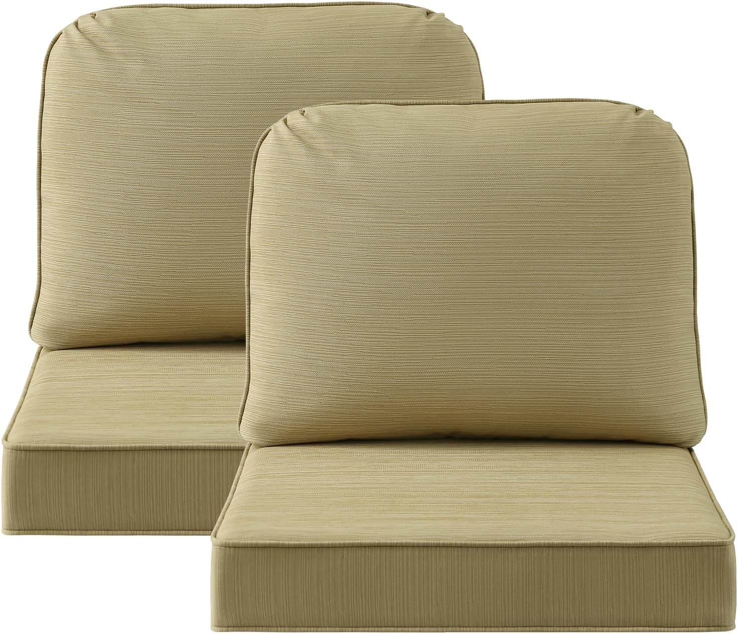 Outdoor Cushions for Patio Furniture Set of 2, 24"x24" Water Repellent Chair Cushions Removable Seat Bottom & Back Cushion Covers for Chair, Sofa, Couch, Beige Brown Stripe