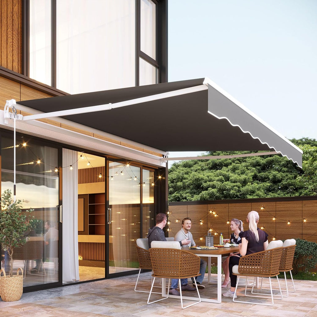 U-MAX Retractable Awning, 10'x8' Manual Awnings for Patio Sun Shade Shelter, Water-Resistant Polyester Cover Outdoor Door Window Awning with Crank Handle for Deck, Home, Backyard, Balcony, Grey