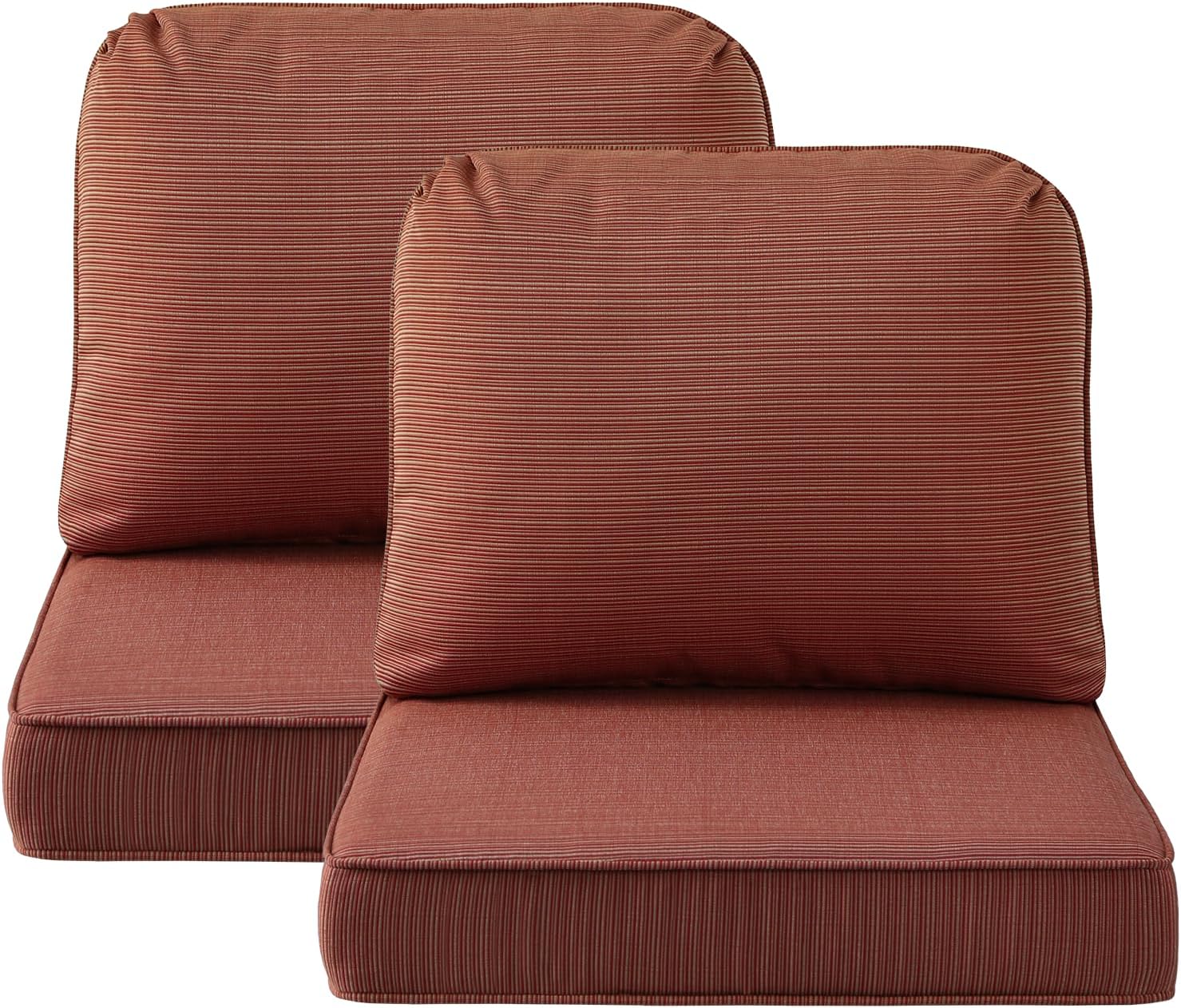 Outdoor Cushions for Patio Furniture Set of 2, 24"x24" Water Repellent Chair Cushions Removable Seat Bottom & Back Cushion Covers for Chair, Sofa, Couch, Beige Brown Stripe