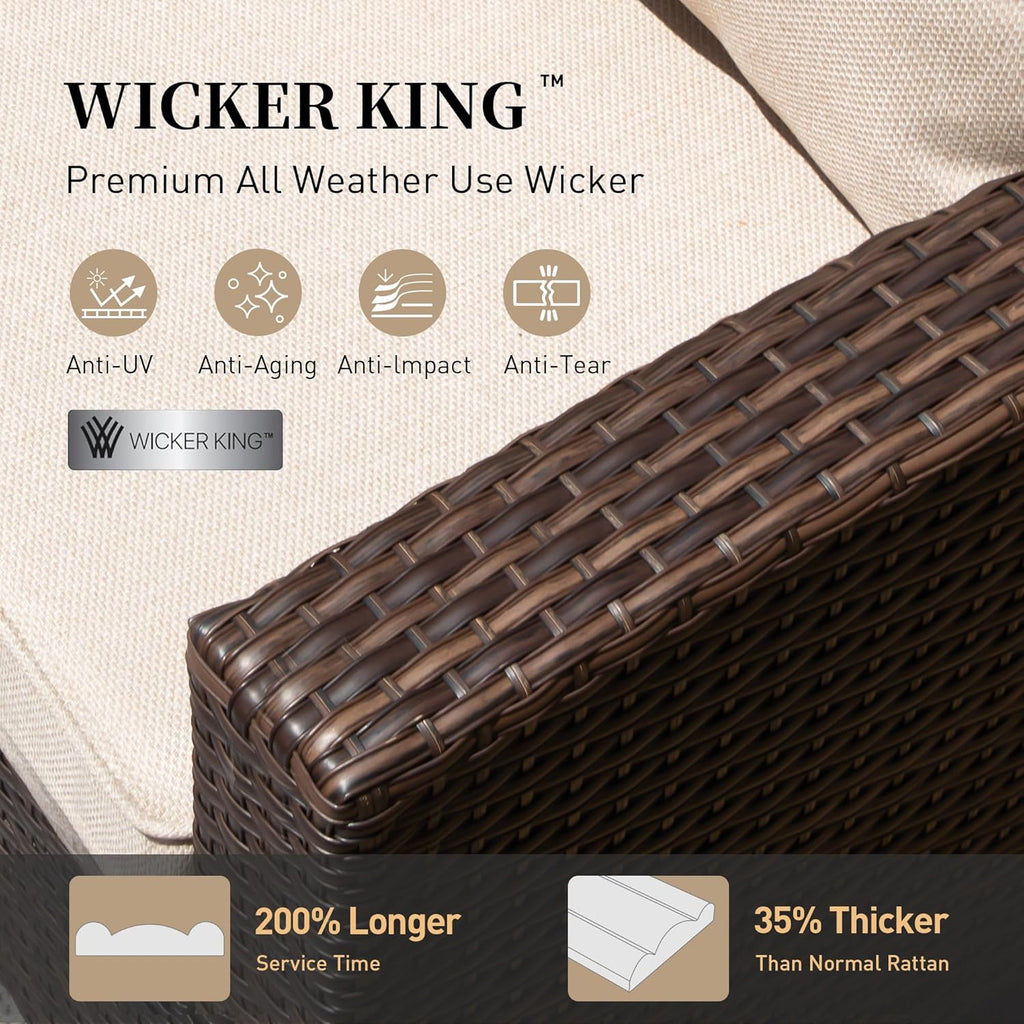 Swivel Glider Patio Furniture Set Outdoor Furniture Brown Wicker Rattan Patio Conversation Sets with Cushion Outside Sofa Set,5 Pieces with Rectangular Firepit Table,7 Seats,Beige