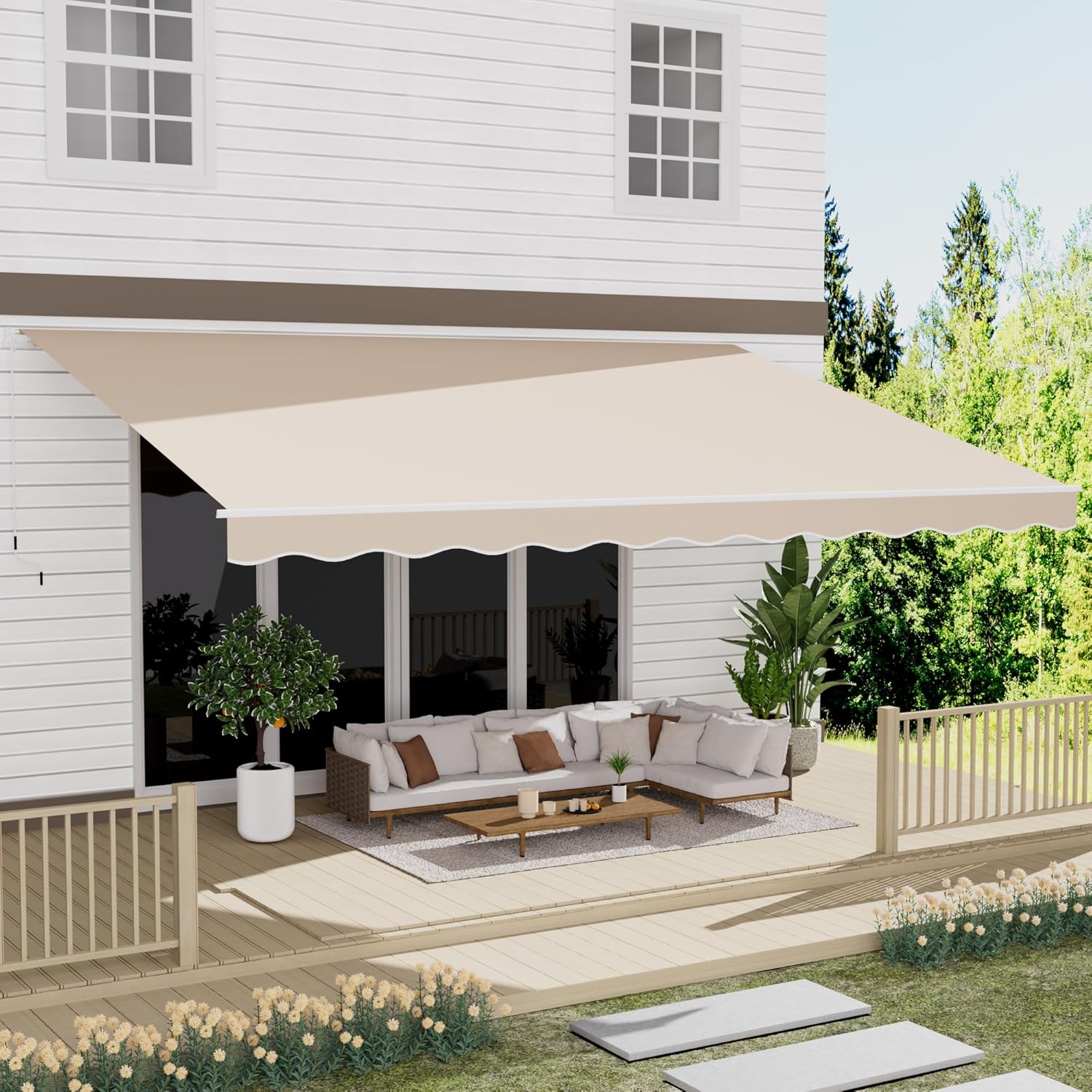 8.2' x 6.5' Awning for Patio, Sunsetter Retractable Awning Waterproof Cover Outdoor Patio Canopy, Sun Shade with Manual Crank Handle, Porch Shades for Outdoor, House, Deck, Dark Gray