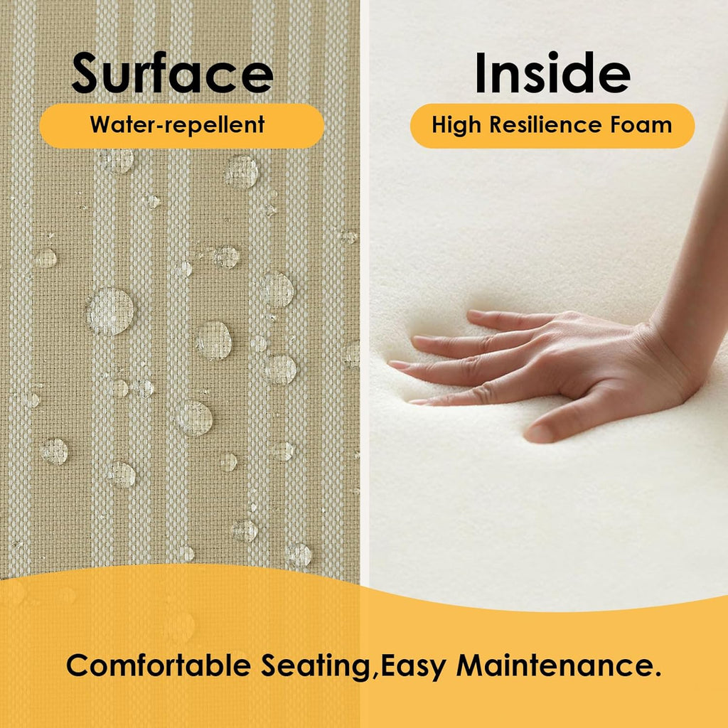 Outdoor Cushions for Patio Furniture Set of 2, 24"x24" Water Repellent Chair Cushions Removable Seat Bottom & Back Cushion Covers for Chair, Sofa, Couch, Beige Brown Stripe