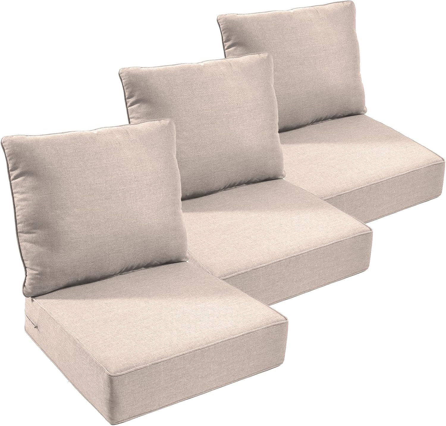 Outdoor Chair Cushions Set of 3, Waterproof 24x24 Patio Chair Cushion, 6" Thickened Seat Cushion for Outdoor Furniture, Couch Cushion Replacement, Include 3 Back & 3 Seat Cushions, Thick/Beige