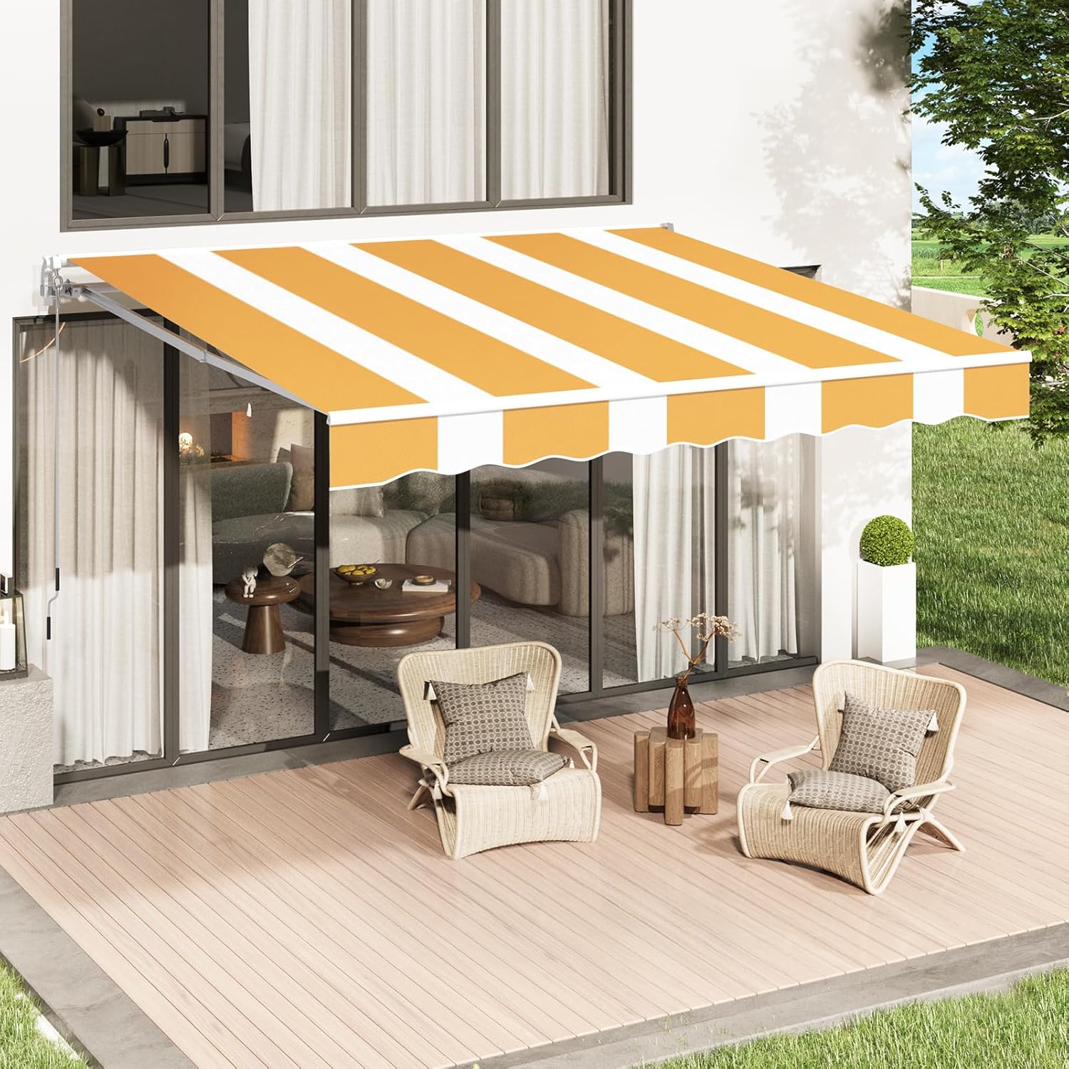 U-MAX Retractable Awning, 10'x8' Manual Awnings for Patio Sun Shade Shelter, Water-Resistant Polyester Cover Outdoor Door Window Awning with Crank Handle for Deck, Home, Backyard, Balcony, Grey