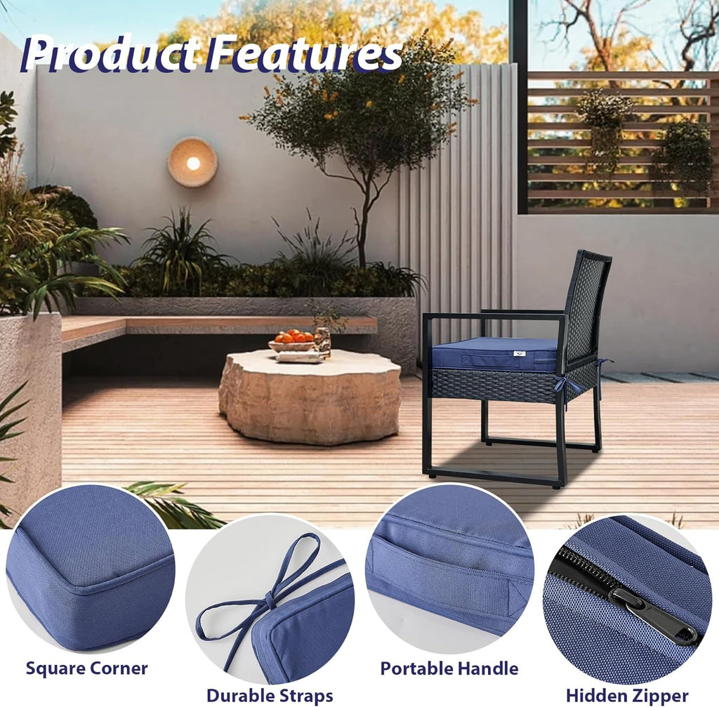 Outdoor Chair Cushions Set of 4 -Waterproof Outdoor Seat Cushions for Patio Furniture, Patio Chair Cushion with Handle and Ties, Square Out Door Chair Pads,19" x 19" x 3", Navy Blue
