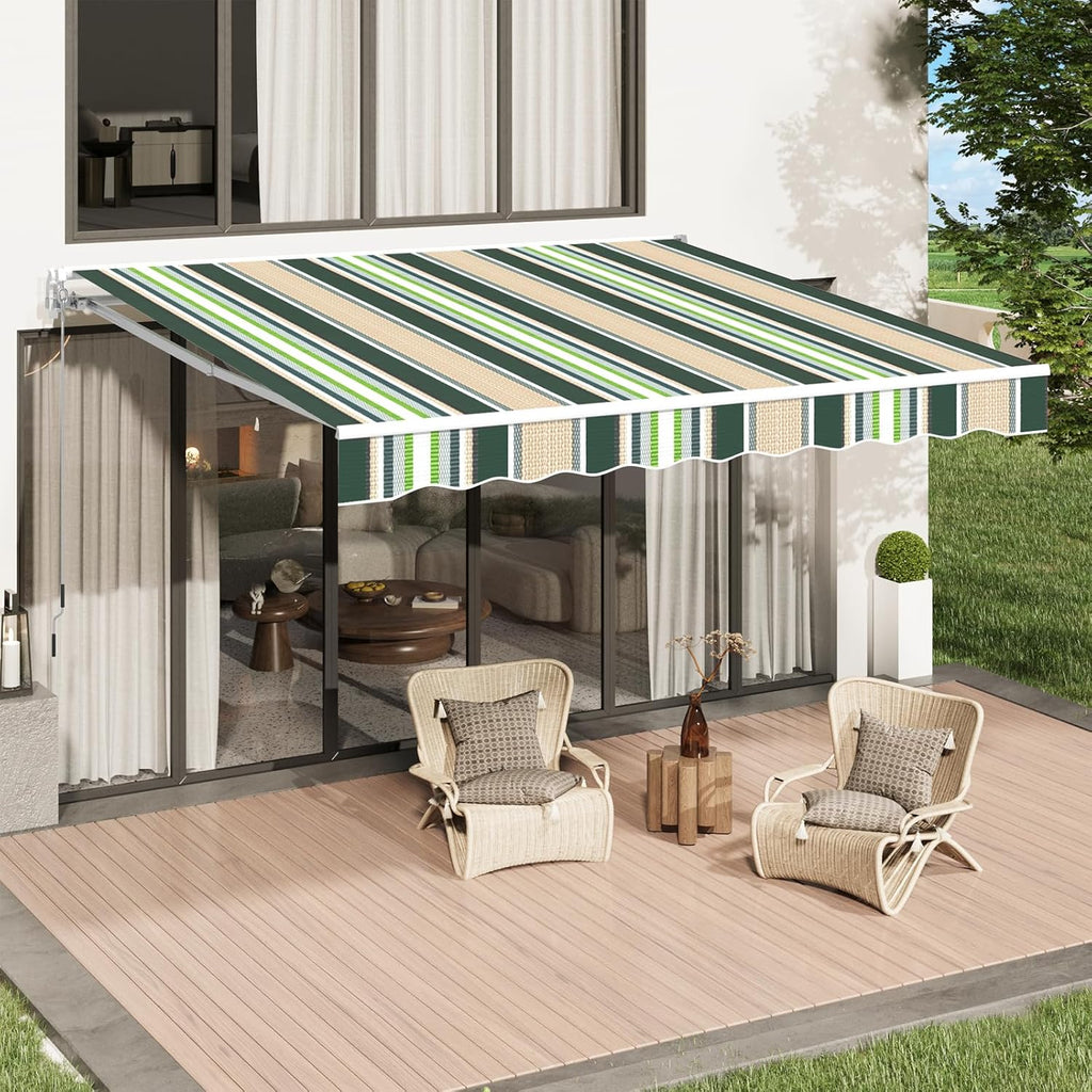 U-MAX Retractable Awning, 10'x8' Manual Awnings for Patio Sun Shade Shelter, Water-Resistant Polyester Cover Outdoor Door Window Awning with Crank Handle for Deck, Home, Backyard, Balcony, Grey