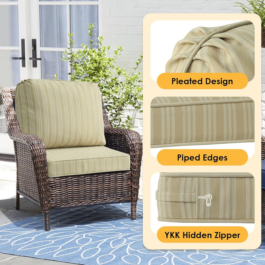 Outdoor Cushions for Patio Furniture Set of 2, 24"x24" Water Repellent Chair Cushions Removable Seat Bottom & Back Cushion Covers for Chair, Sofa, Couch, Beige Brown Stripe