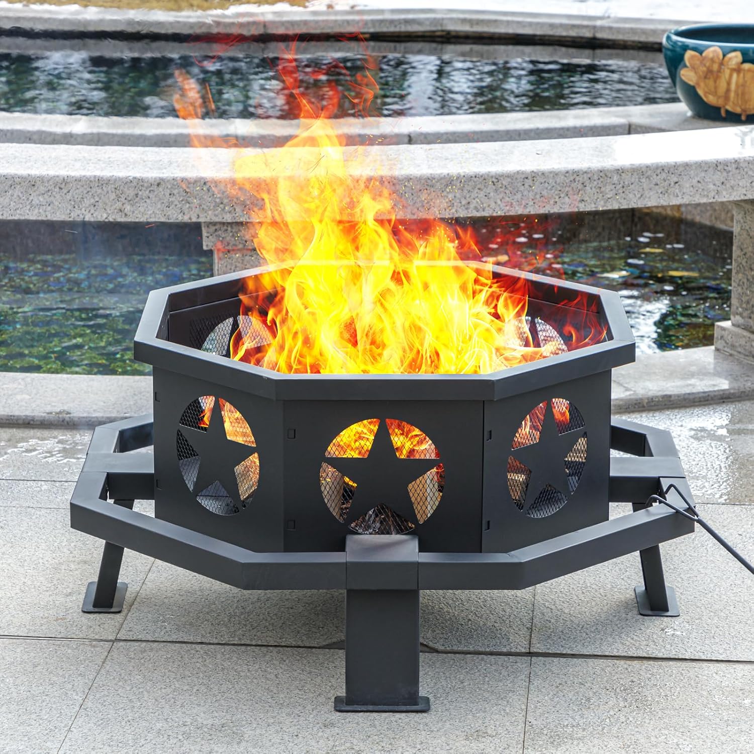 42 inch Fire Pit for Outside, Heavy Duty Wood Burning Fire Pits with Fire Poker, Outdoor Octagonal Firepit for Camping, Yard, Patio