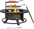 42 Inch Fire Pit with 2 Cooking Grates, Outdoor Wood Burning BBQ Grill Firepit Bowl with Cover Lid, Steel Round Table for Backyard Bonfire Patio Picnic (Black, 42)