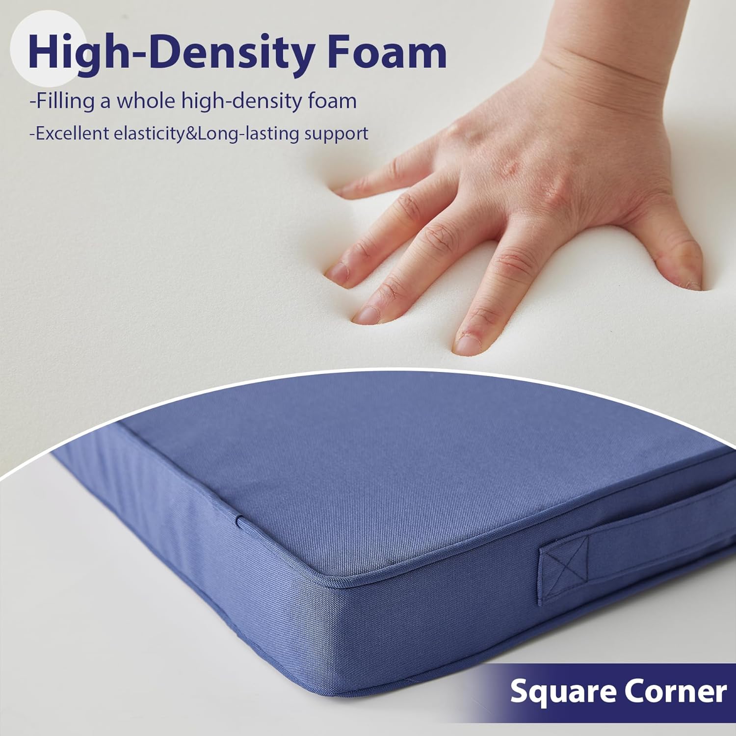 Outdoor Chair Cushions Set of 4 -Waterproof Outdoor Seat Cushions for Patio Furniture, Patio Chair Cushion with Handle and Ties, Square Out Door Chair Pads,19" x 19" x 3", Navy Blue