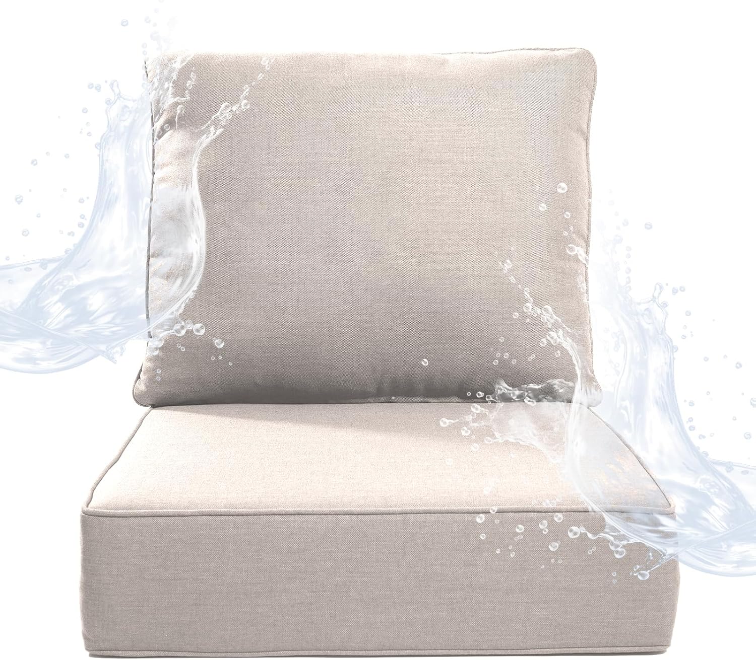 6" Thicker Outdoor Chair Cushion 2 Sets - 24" *24" *6" Waterproof Patio Furniture Cushions with Removable Cover, 28D High Density Sponge Filling Thicken Outdoor Patio Cushions - Beige