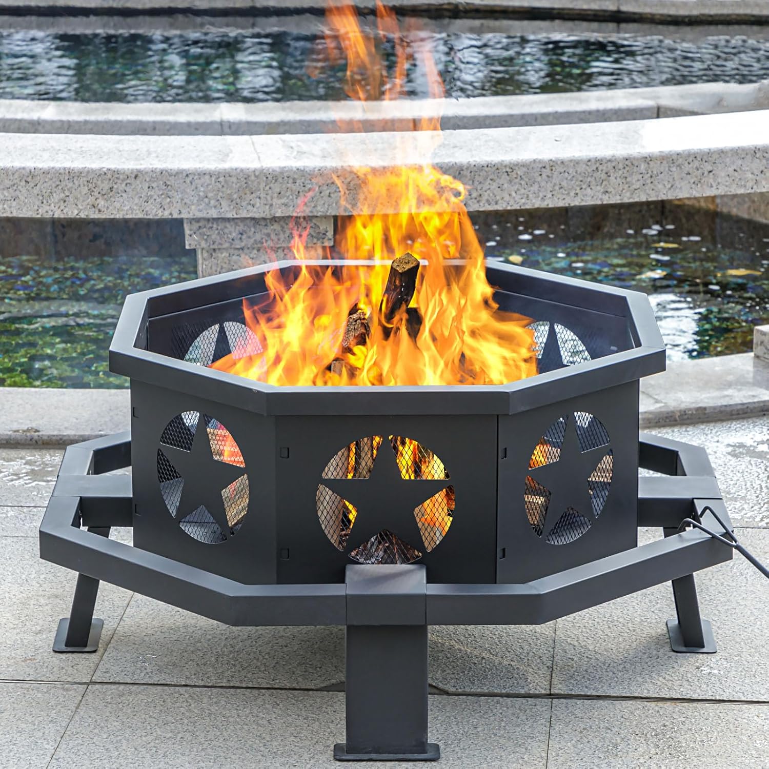 42 inch Fire Pit for Outside, Heavy Duty Wood Burning Fire Pits with Fire Poker, Outdoor Octagonal Firepit for Camping, Yard, Patio