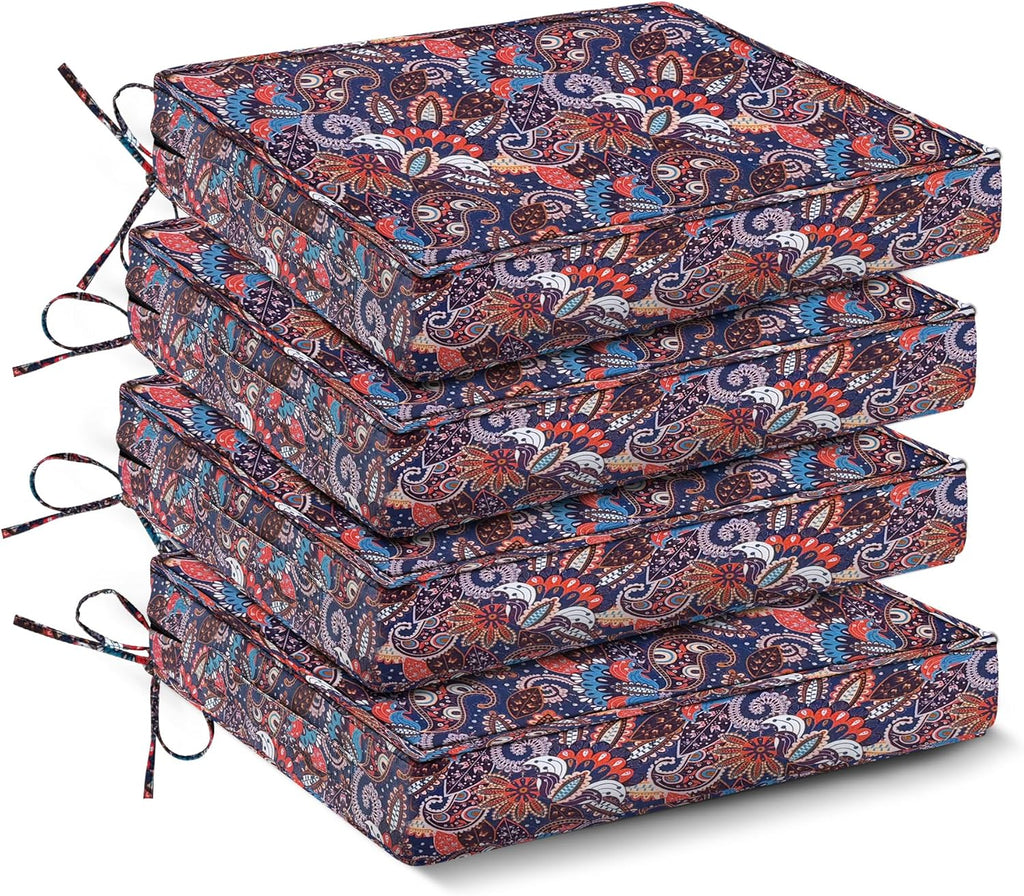 Outdoor Chair Cushions Set of 4 -Waterproof Outdoor Seat Cushions for Patio Furniture, Patio Chair Cushion with Handle and Ties, Square Out Door Chair Pads,19" x 19" x 3", Navy Blue
