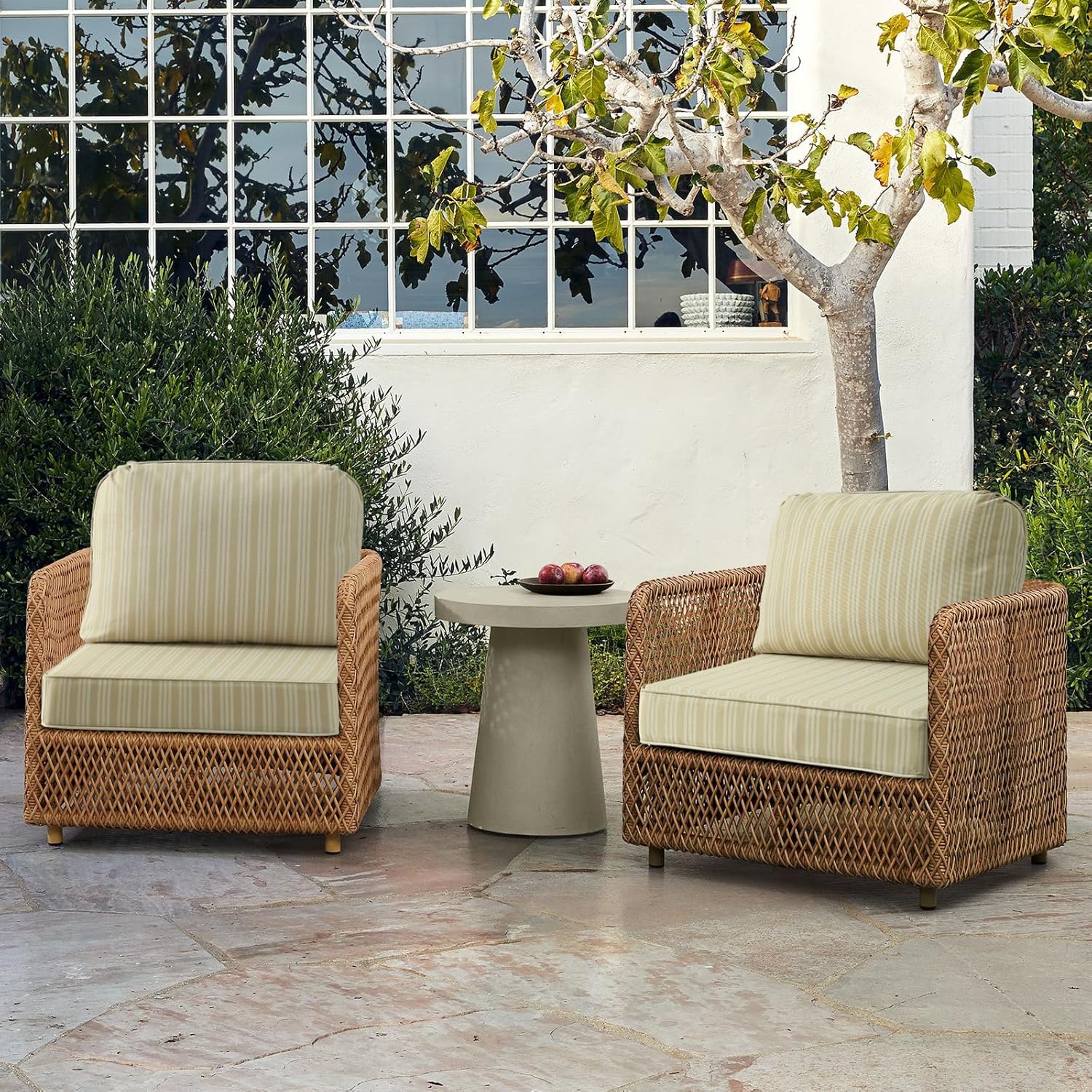 Outdoor Cushions for Patio Furniture Set of 2, 24"x24" Water Repellent Chair Cushions Removable Seat Bottom & Back Cushion Covers for Chair, Sofa, Couch, Beige Brown Stripe
