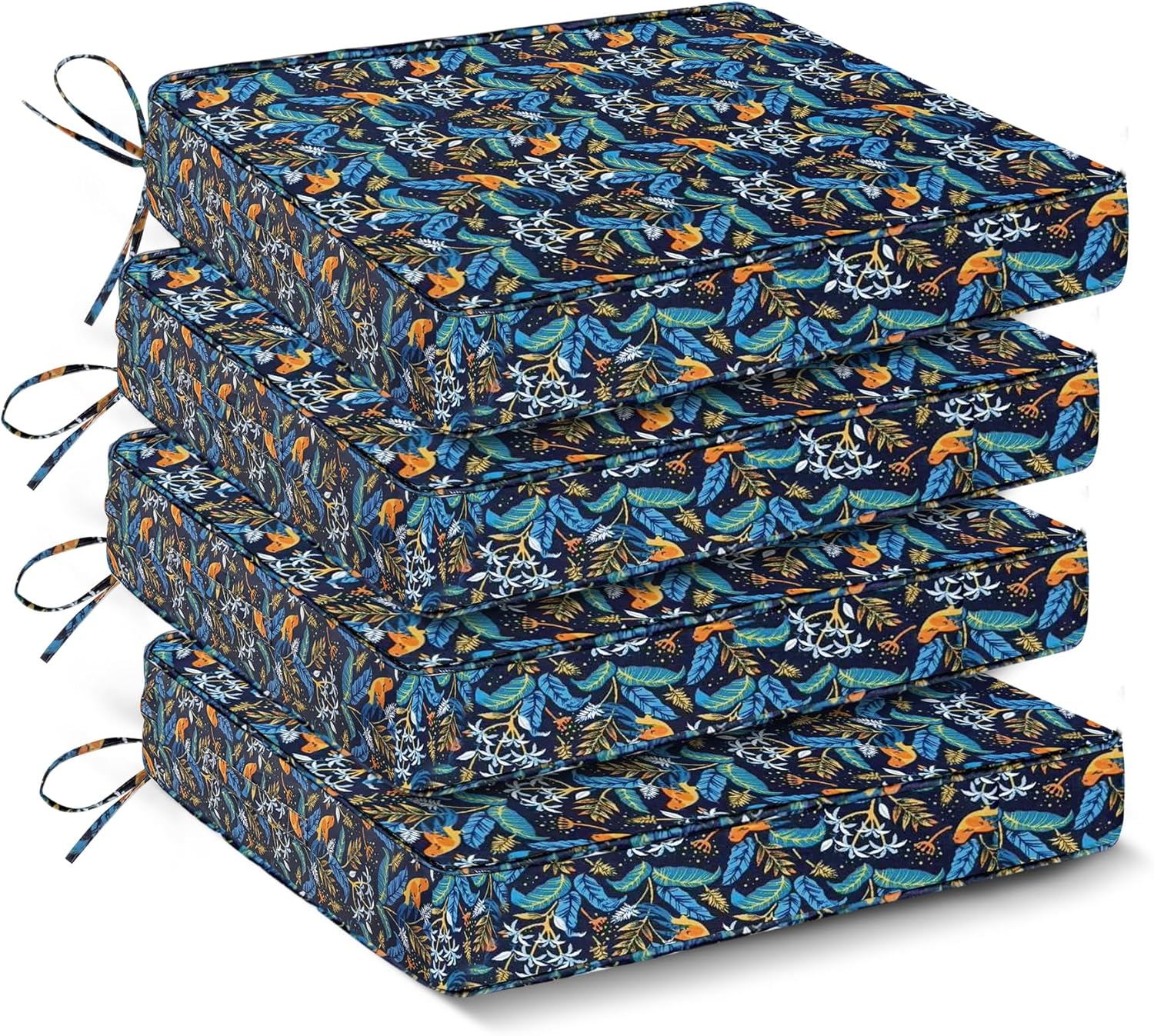Outdoor Chair Cushions Set of 4 -Waterproof Outdoor Seat Cushions for Patio Furniture, Patio Chair Cushion with Handle and Ties, Square Out Door Chair Pads,19" x 19" x 3", Navy Blue