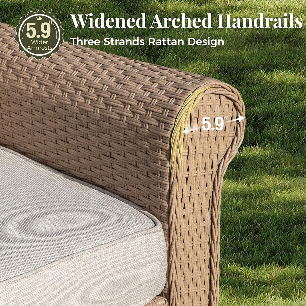 Patio Furniture Set 4 pcs, Wicker Outdoor Patio Furniture, 3-Seat Sofa, 2 Single Chairs and Coffee Table, Rattan Patio Conversation Set for Backyard Deck, Beige