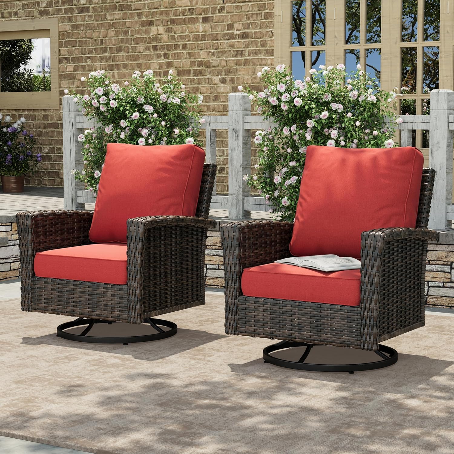 HERA'S HOUSE Patio Furniture Set with Swivel Chairs, High Back Outdoor Wicker Furniture with 5.5" Thick Cushions, Outside Conversation Sofa Sets for Backyard Deck Lawn, Beige