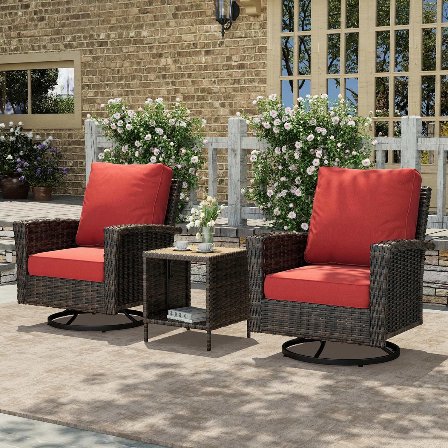 HERA'S HOUSE Patio Furniture Set with Swivel Chairs, High Back Outdoor Wicker Furniture with 5.5" Thick Cushions, Outside Conversation Sofa Sets for Backyard Deck Lawn, Beige