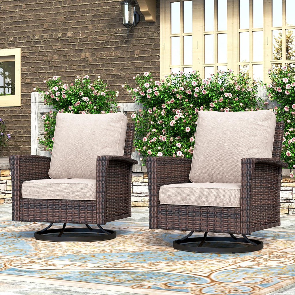 HERA'S HOUSE Patio Furniture Set with Swivel Chairs, High Back Outdoor Wicker Furniture with 5.5" Thick Cushions, Outside Conversation Sofa Sets for Backyard Deck Lawn, Beige